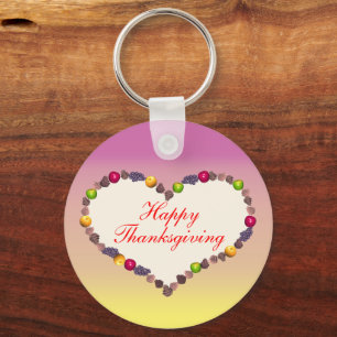 Thanksgiving Heart - Pink and Yellow Keychain