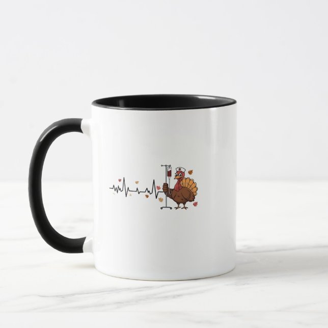 Thanksgiving Heartbeat Turkey Nurse Pulse Fall RN  Mug (Left)
