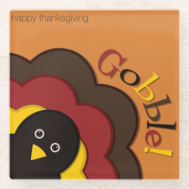 Thanksgiving hiding turkey glass coaster (Front)