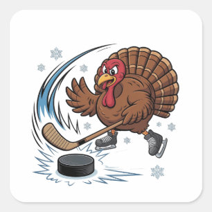 Thanksgiving Hockey Ice Hockey Turkey Gobbler Square Sticker