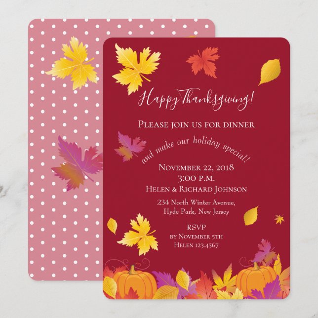 Thanksgiving Holiday Fall Maple Leaves Watercolor Invitation (Front/Back)