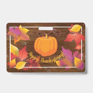 Thanksgiving Holiday Fall Maple Leaves, Wood decor Badge