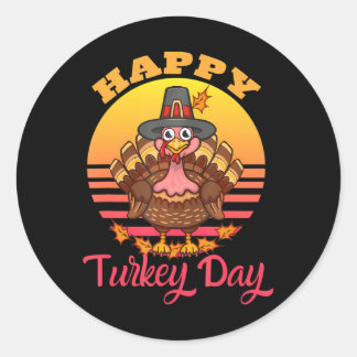 Thanksgiving Holiday Happy Turkey Day Classic Round Sticker