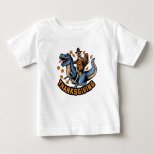 Thanksgiving holiday turkey riding a tyrannosaurus baby T-Shirt