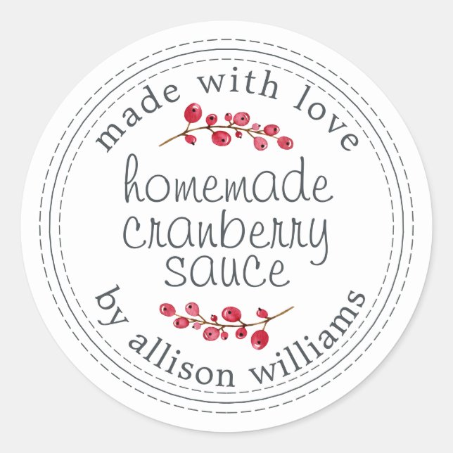 Thanksgiving Homemade Cranberry Sauce Classic Round Sticker (Front)