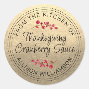 Thanksgiving Homemade Cranberry Sauce Gold Classic Round Sticker