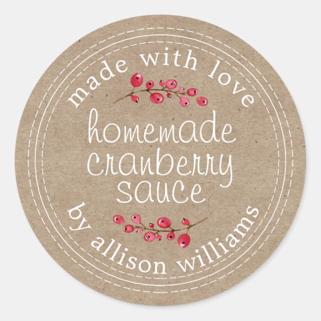 Thanksgiving Homemade Cranberry Sauce Kraft  Classic Round Sticker (Front)