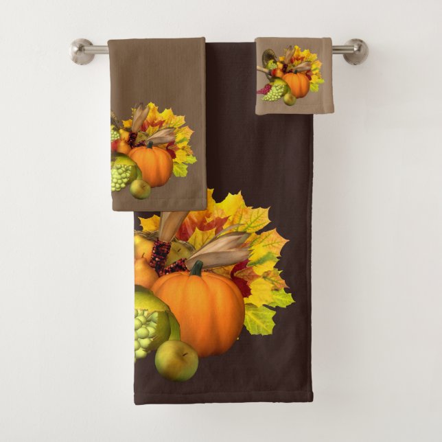 Thanksgiving Horn of Plenty Bath Towel Set (Insitu)