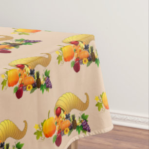 Thanksgiving Horn of Plenty on Light Beige Tablecloth