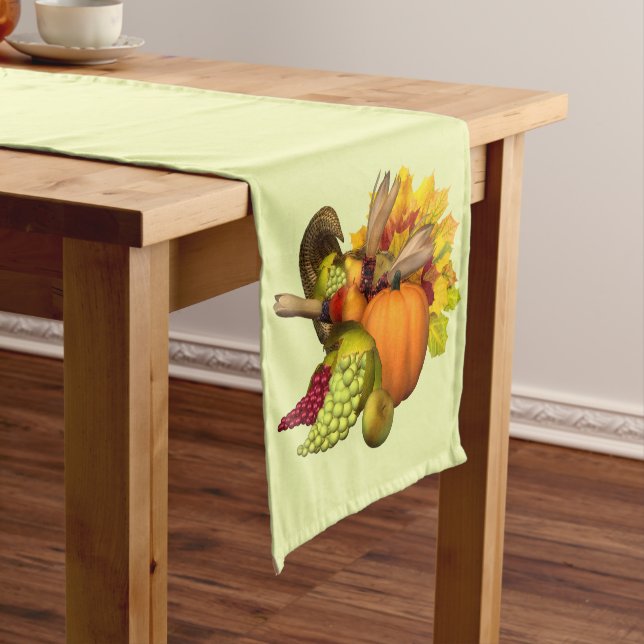 Thanksgiving Horn of Plenty On Mint Green Medium Table Runner (In Situ)