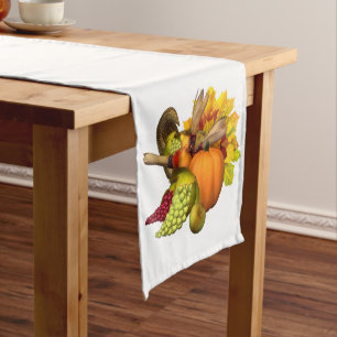 Thanksgiving Horn of Plenty On White Medium Table Runner