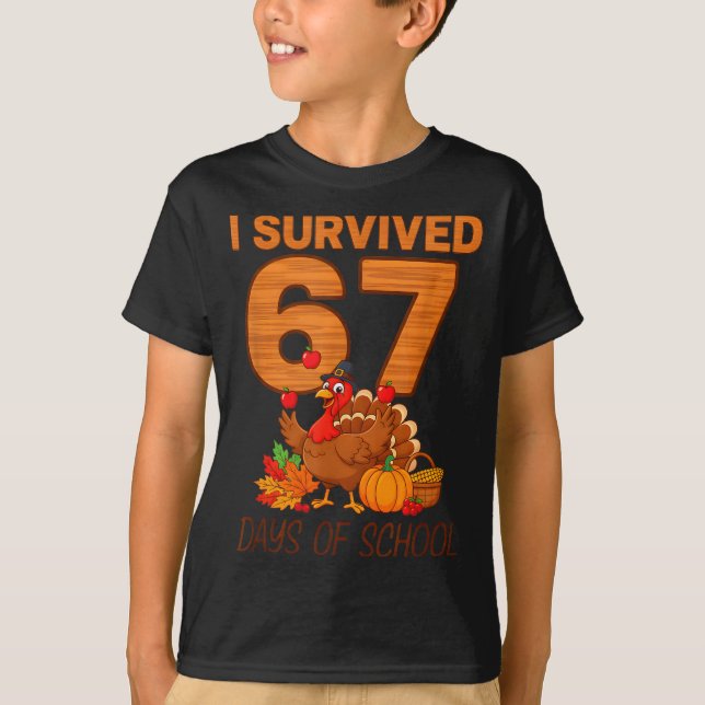Thanksgiving I Survived 67 Days Of School Teacher  T-Shirt (Front)