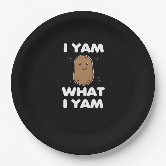 Thanksgiving I Yam What I Yam Funny Fall Classic Paper Plate (Front)