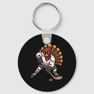 Thanksgiving Ice Hockey Player Turkey Fall Men Boy Keychain