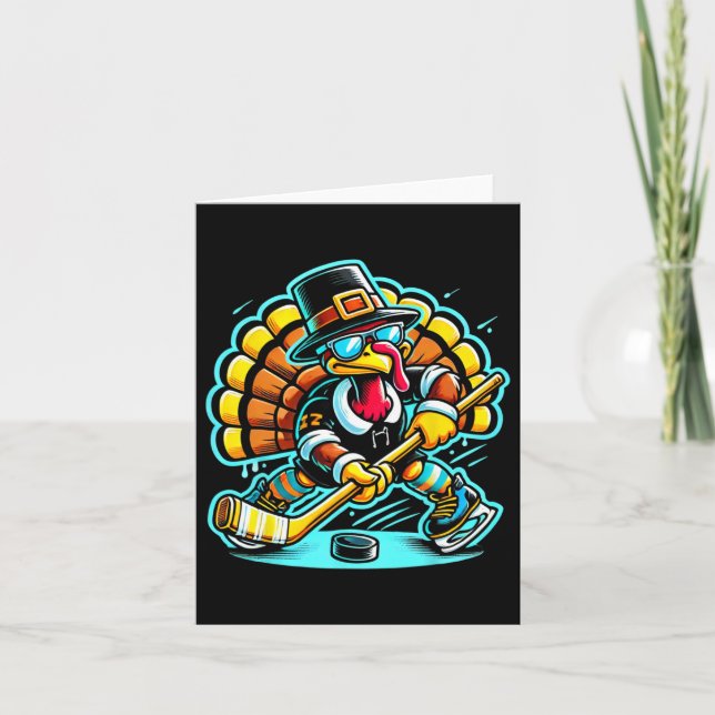 Thanksgiving Ice Hockey Turkey Day Fall  Card (Front)