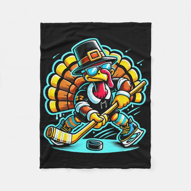 Thanksgiving Ice Hockey Turkey Day Fall  Fleece Blanket (Front)