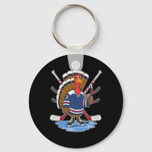 Thanksgiving Ice Hockey Turkey Day Sport Men Boys Keychain