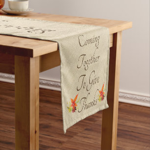 Thanksgiving In Autumn Give Thanks Burlap Image Short Table Runner
