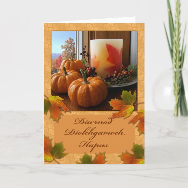 Thanksgiving in Welsh, Diwrnod Diolchgarwch Hapus Holiday Card (Front)