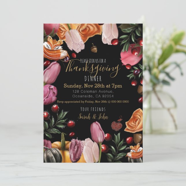 Thanksgiving Invitation fleurie colorée (Debout devant)