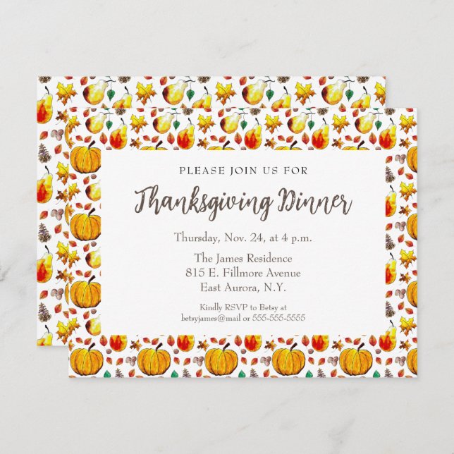 Thanksgiving Invitation Hand-Illustrated  (Front/Back)