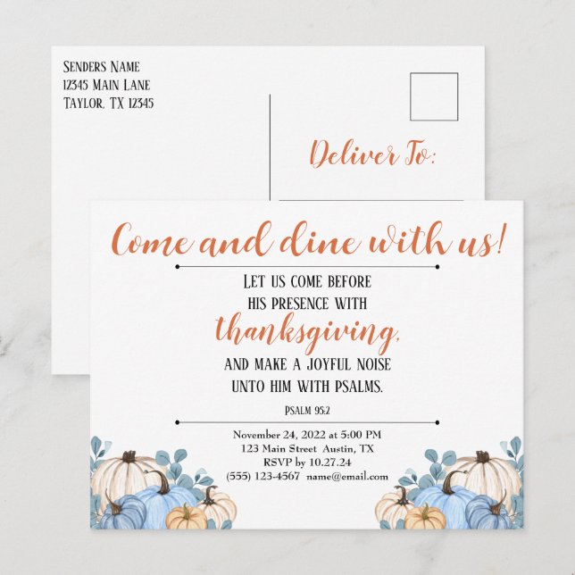 Thanksgiving Invitation Scripture Pumpkin Patch Postcard (Front/Back)