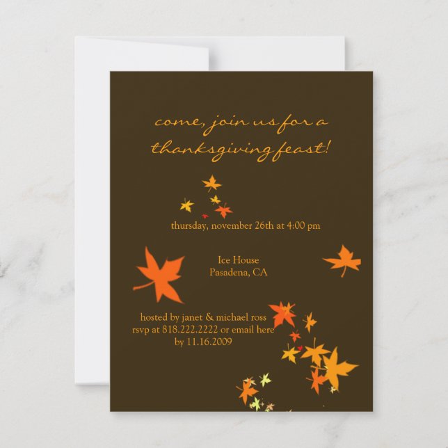 Thanksgiving invitations, maple leaves invitation (Front)