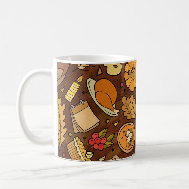 Thanksgiving items: cartoon colourful pattern. coffee mug (Left)