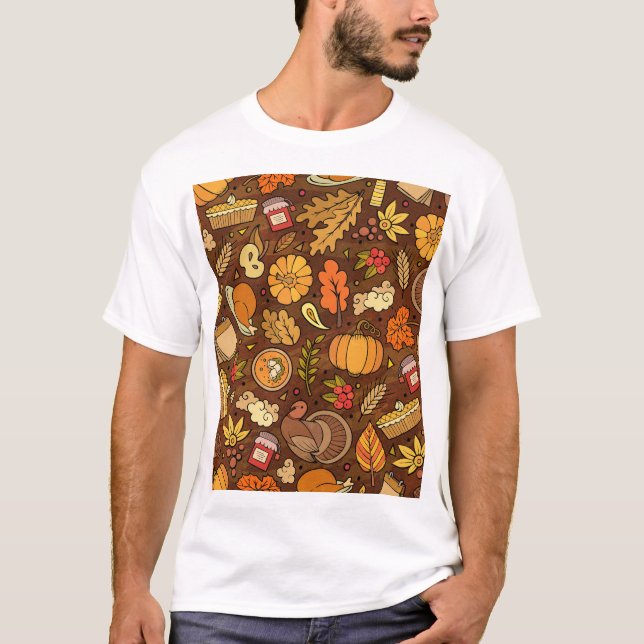 Thanksgiving items: cartoon colourful pattern. T-Shirt (Front)