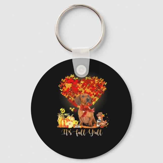 Thanksgiving It's Fall Y'all Dachshund Keychain (Front)
