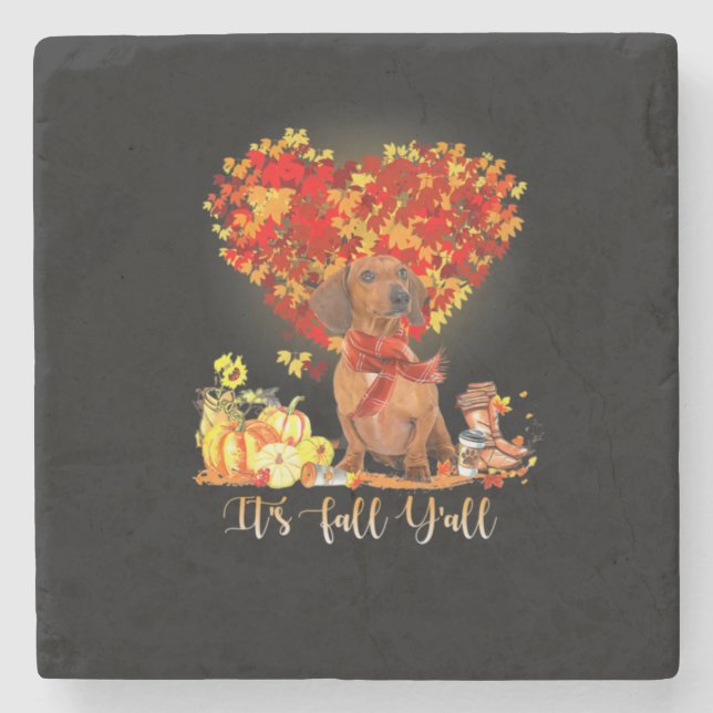 Thanksgiving It's Fall Y'all Dachshund Stone Coaster (Front)