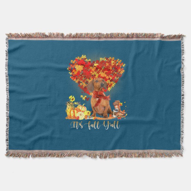 Thanksgiving It's Fall Y'all Dachshund Throw Blanket (Front)