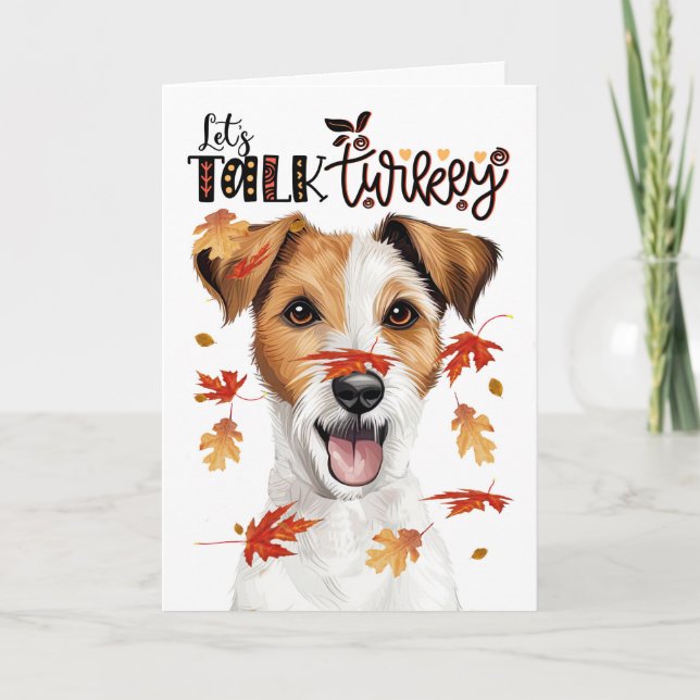 Thanksgiving Jack Russell Dog Lets Talk Turkey Holiday Card (Front)