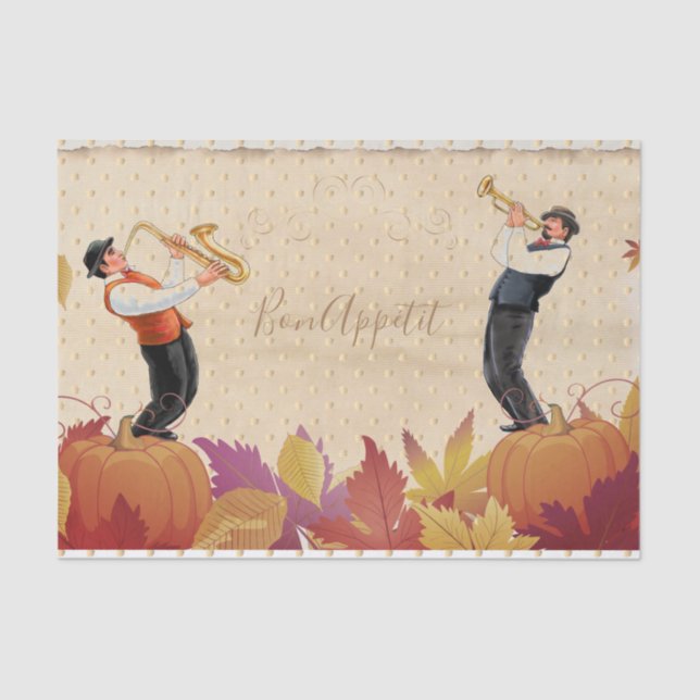 Thanksgiving Jazz Fall Maple Leaves BON APPÉTIT Tissue Paper (Front)
