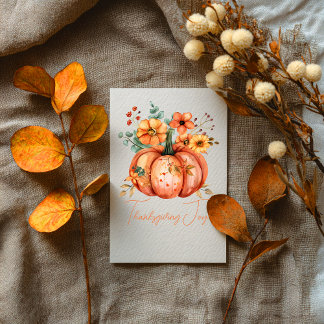 Thanksgiving Joy Floral Pumpkin Card
