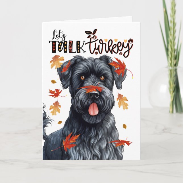 Thanksgiving Kerry Blue Terrier Let's Talk Turkey Holiday Card (Front)