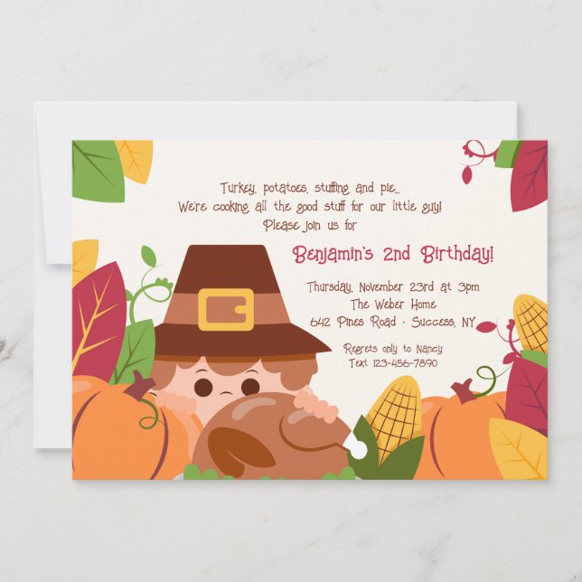 Thanksgiving Kid Birthday Invitation (Front)