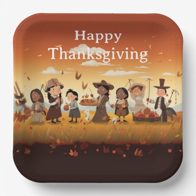 Thanksgiving Kids 12  Paper Plate (Front)