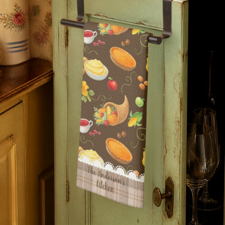 Thanksgiving Kitchen Harvest Pattern with Plaid Towel