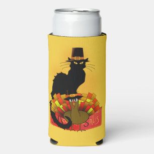 Thanksgiving Le Chat Noir With Turkey  Seltzer Can Cooler