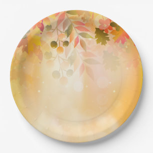 Thanksgiving Leaves Autumn Sparkle Paper Plate