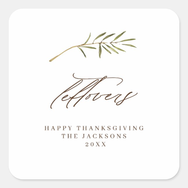 Thanksgiving Leftovers Watercolor Leaf Square Sticker (Front)