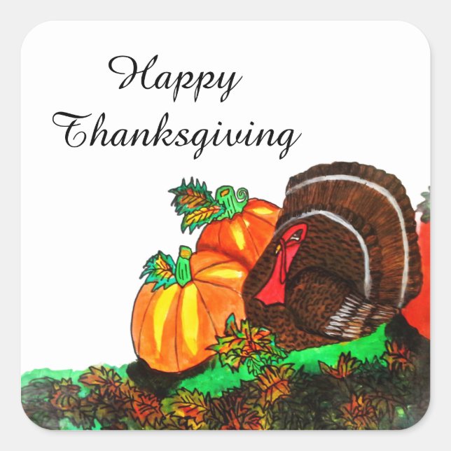 THANKSGIVING MAJESTIC TURKEY  SQUARE STICKER (Front)