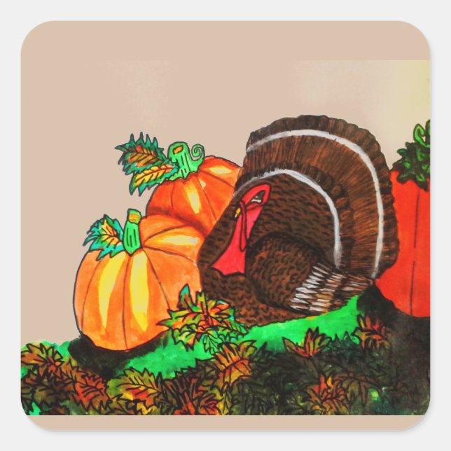 THANKSGIVING MAJESTIC TURKEY  SQUARE STICKER (Front)