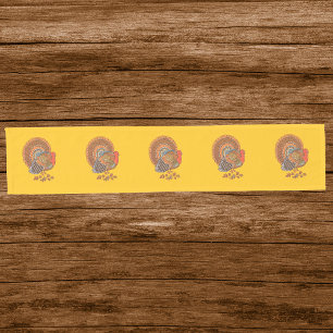 Thanksgiving Male Turkey Colourful Feathers Gold Short Table Runner