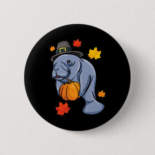 Thanksgiving Manatee Pilgrim Fall Pumpkin Dugong 2 Inch Round Button