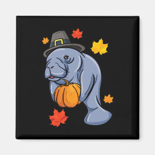 Thanksgiving Manatee Pilgrim Fall Pumpkin Dugong Magnet