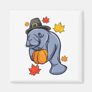 Thanksgiving Manatee Pilgrim Fall Pumpkin Dugong  Magnet