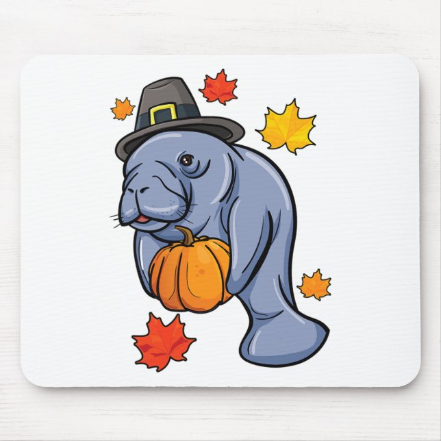 Thanksgiving Manatee Pilgrim Fall Pumpkin Dugong  Mouse Pad (Front)