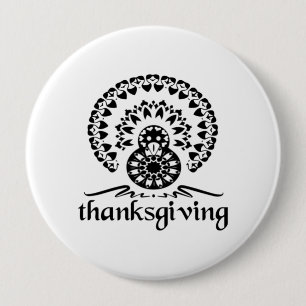 Thanksgiving Mandala Turkey Boho Folk Art 4 Inch Round Button